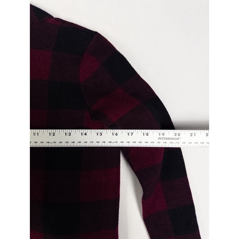 Talbots Merino Wool Cardigan Womens P Black Red Tartan Open Front Casual Knit - Picture 6 of 6